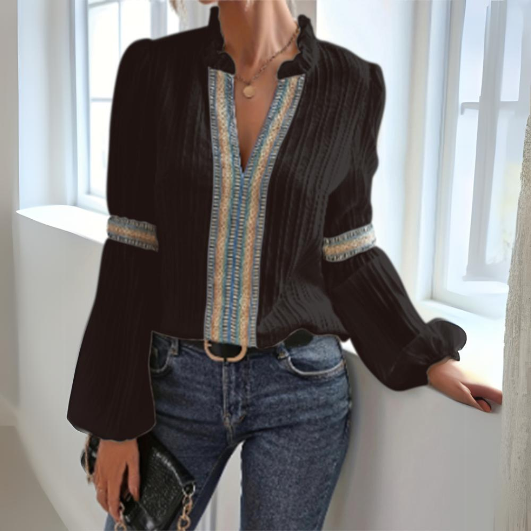 Karolina™ - Boho Bluzka z Długim Rękawem z Szyfonu