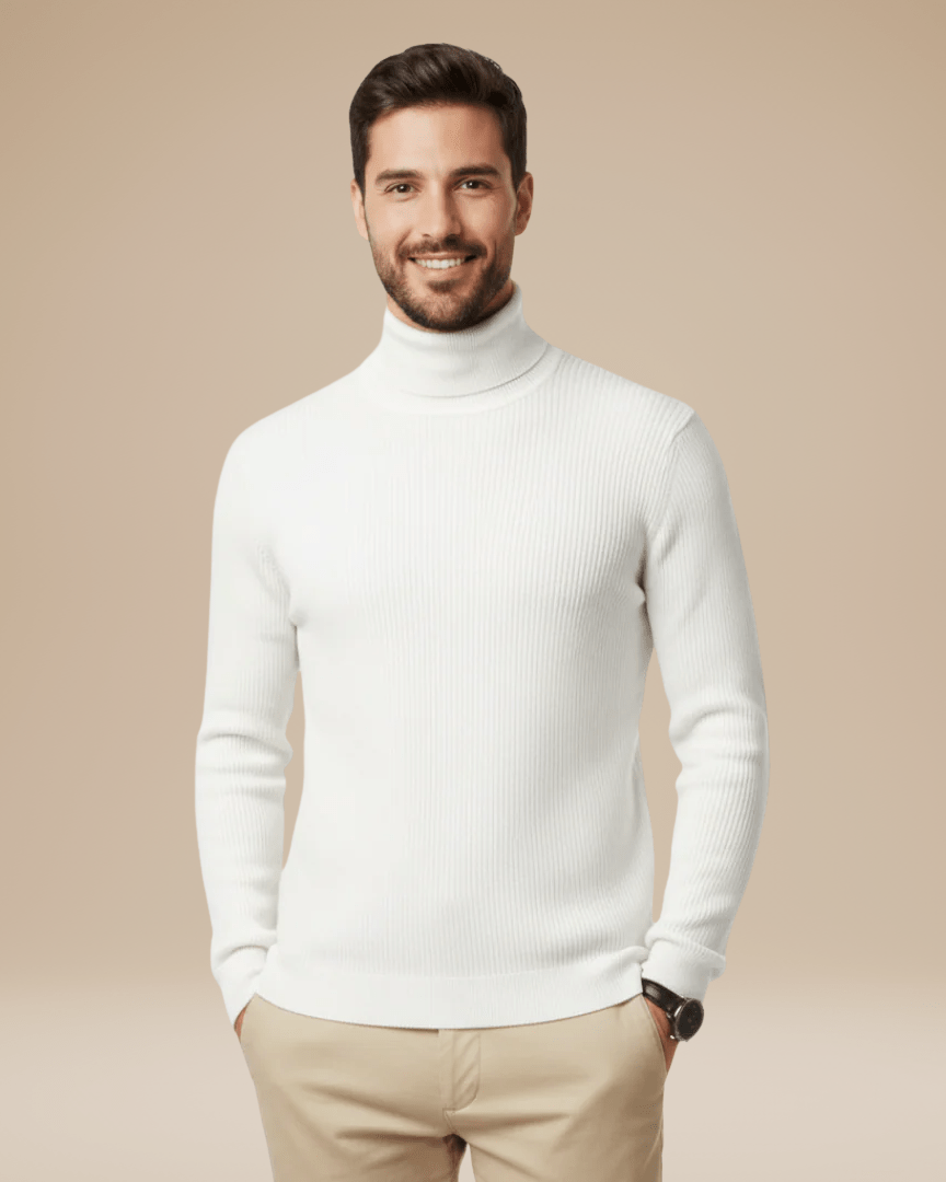 Męski golf bawełniany dopasowany sweter prążkowany jesienny