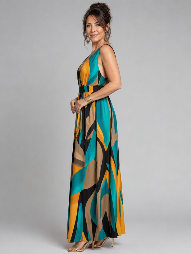 Vestido maxi de verão para mulher, de algodão, sem mangas, leve, elegante, para ocasiões especiais, comprido.