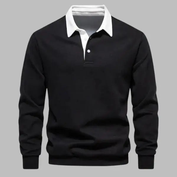 Sweter męski bawełniany polo z długim rękawem casualowy na jesień i zimę