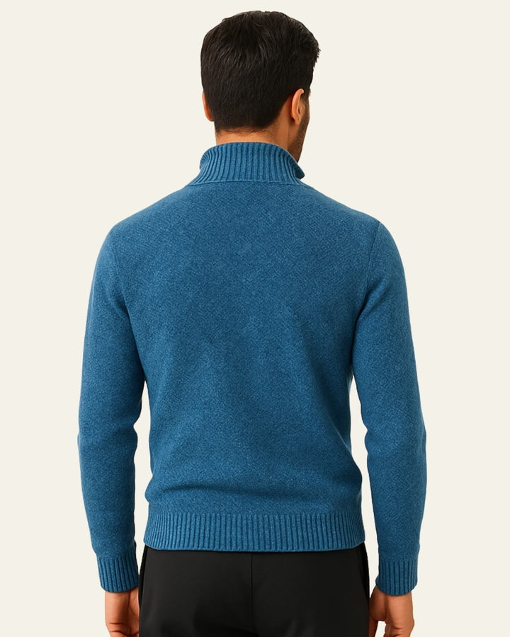 Męski sweter dzianinowy z zamkiem pod szyją strukturalny jesienny