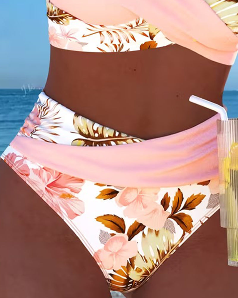 Bikini damskie z wysokim stanem w kwiatowy wzór dwuczęściowy strój kąpielowy na lato