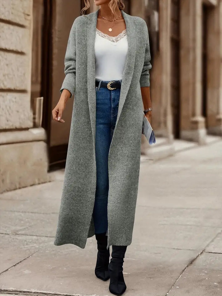 Kardigan damski długi wełniany wiosenny elegancki sweter damski narzutka knit