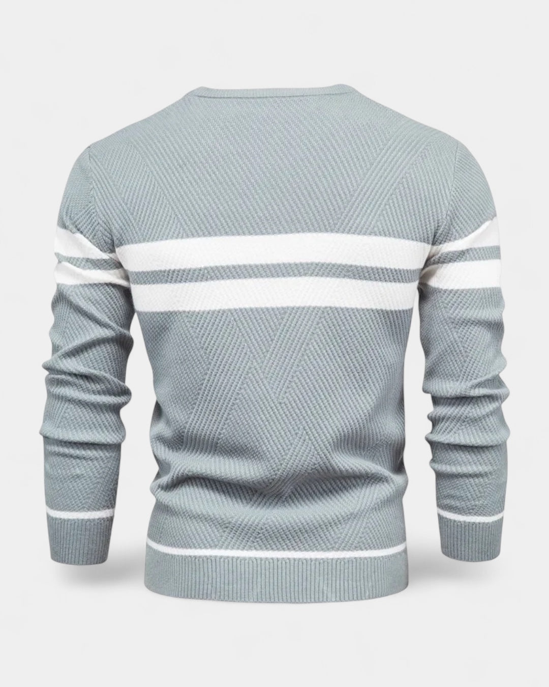 Męski sweter bawełniany w paski okrągły dekolt slim fit jesienny