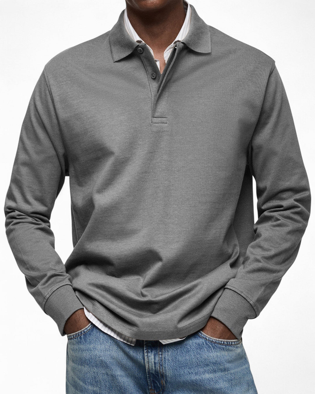 Polo de homem de manga comprida, em malha de algodão, outono