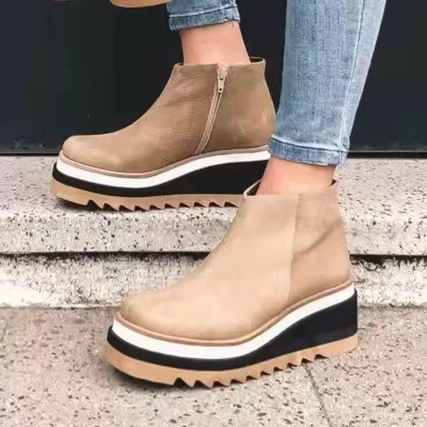 Botins de senhora em pele com plataforma para outono, confortáveis, casuais e ortopédicos