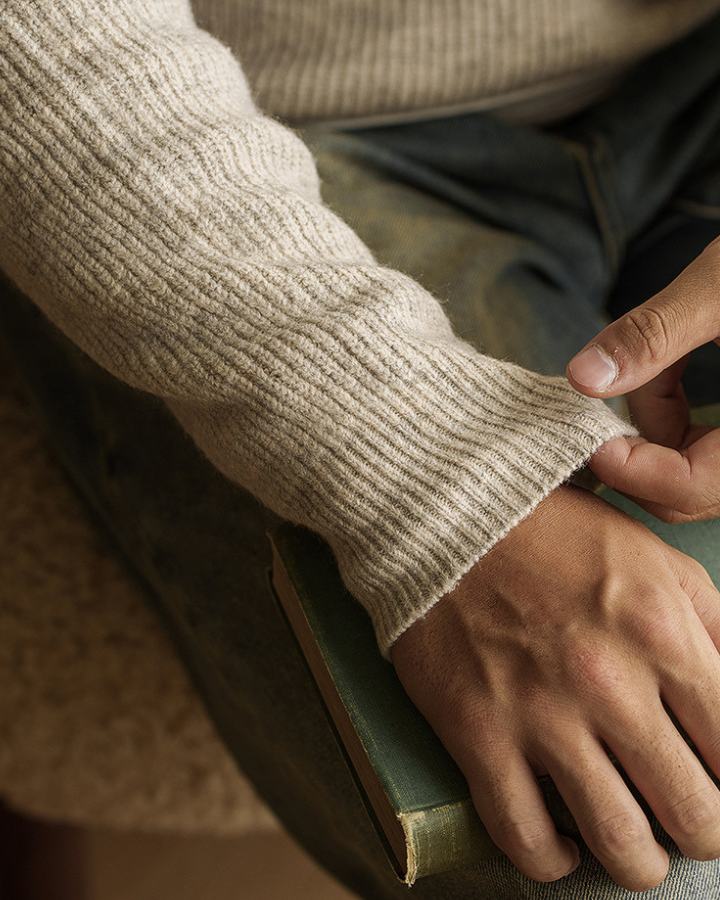 Męski sweter polo bawełniany elastyczna dzianina jesienny z długim rękawem