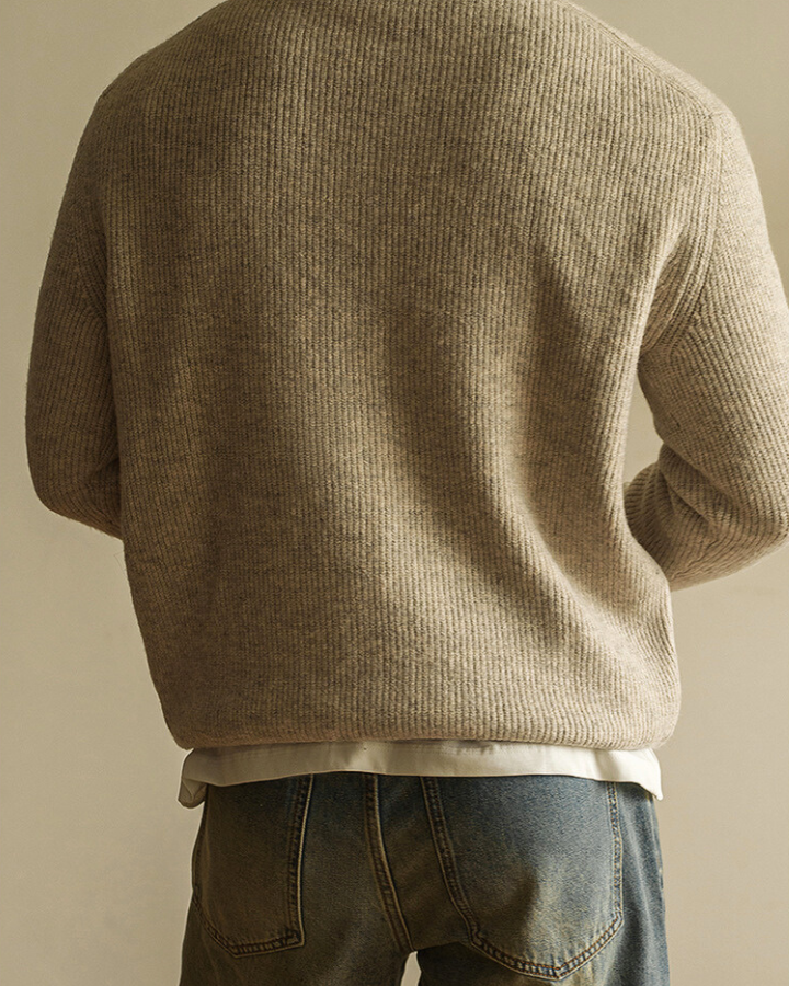 Męski sweter polo bawełniany elastyczna dzianina jesienny z długim rękawem