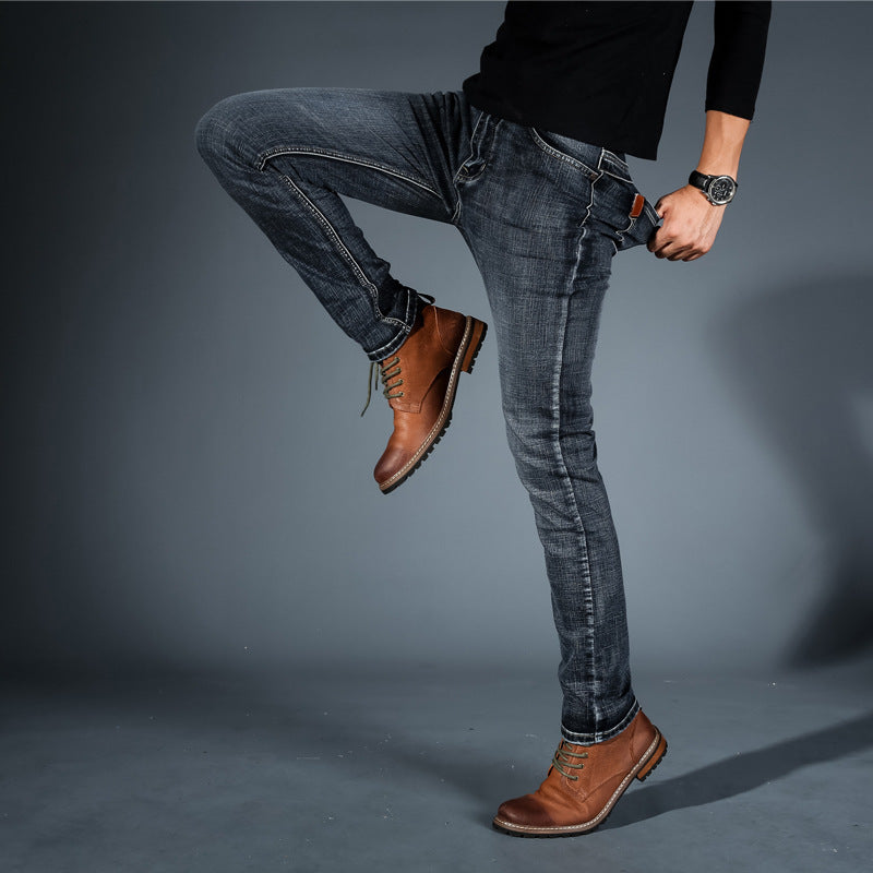 Spodnie jeansowe męskie slim fit bawełniane elastyczne jesienne