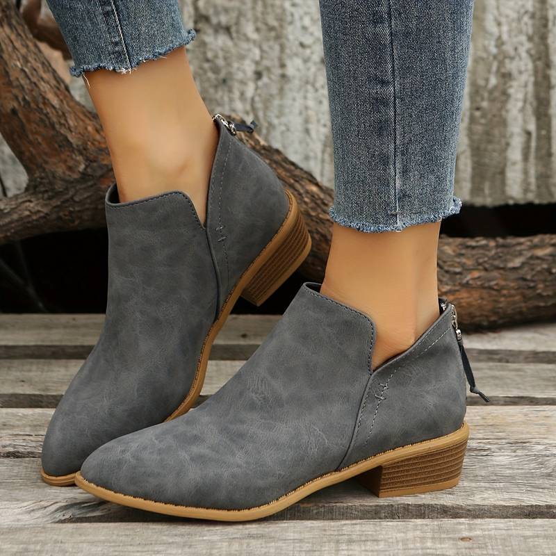 Botins de senhora em pele casuais com salto baixo para a estação primavera-outono