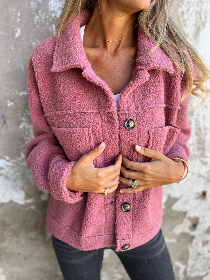 Kurtka damska fleece oversize na jesień i zimę zapinana z kołnierzem casual