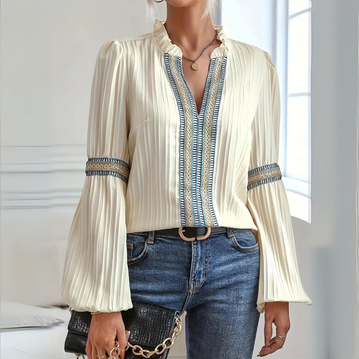 Karolina™ - Boho Bluzka z Długim Rękawem z Szyfonu