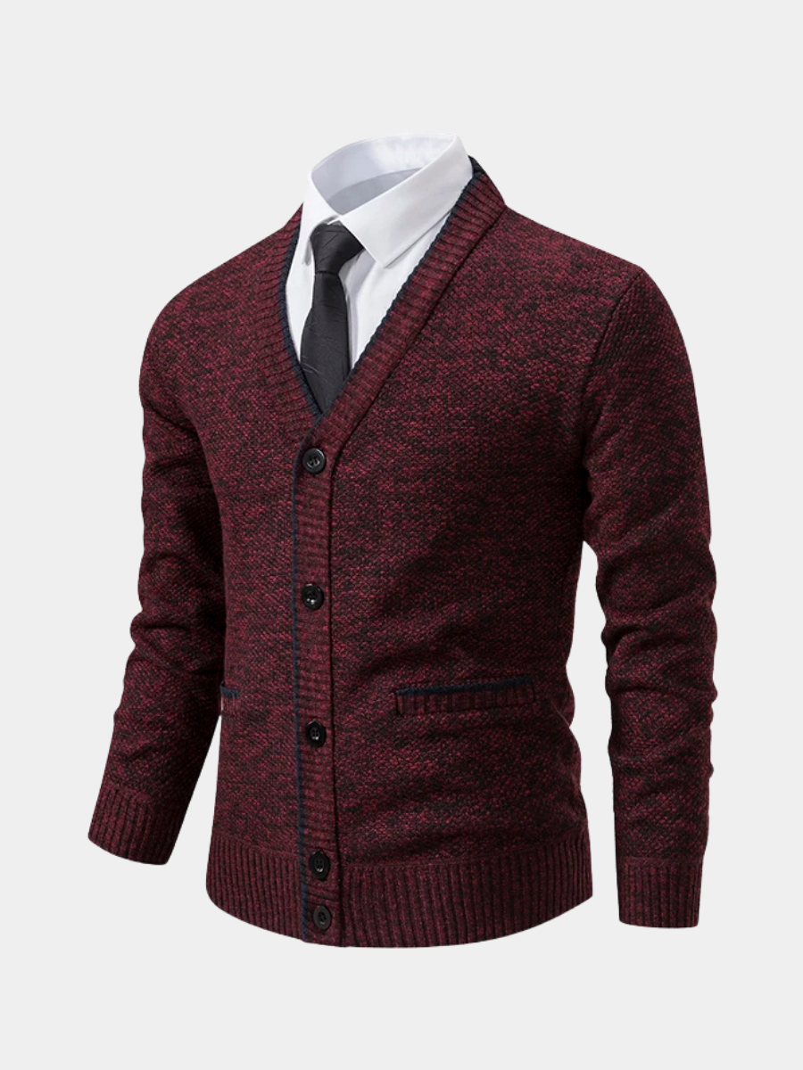 Męski sweter wełniany dekolt w serek melanżowy jesienny elegancja