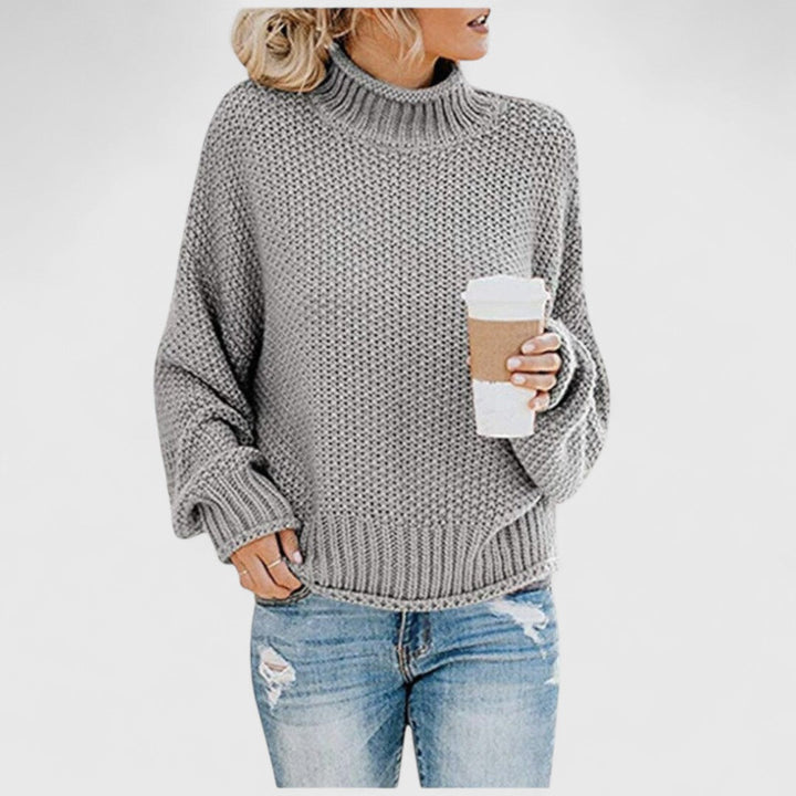 Sweter damski z golfem dzianinowy wełniany jesienny