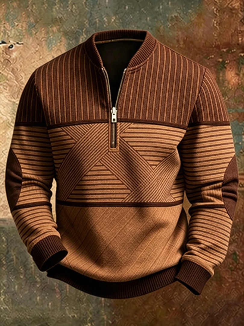 Bluza męska ze stójką i krótkim zamkiem we wzór geometryczny casualowa na jesień i chłodne dni
