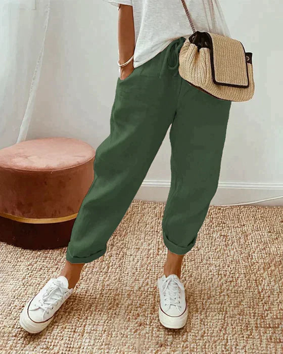 Spodnie damskie lniane casual boho szerokie wygodne na lato i ciepłe dni