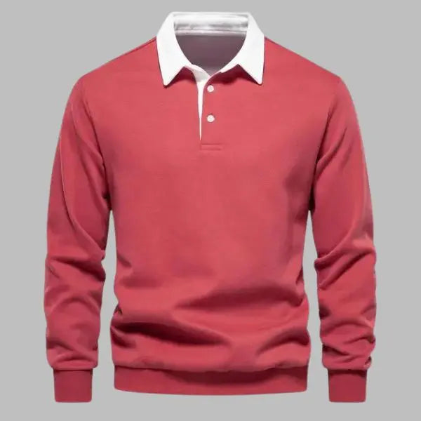 Sweter męski bawełniany polo z długim rękawem casualowy na jesień i zimę
