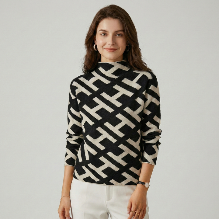 Sweter damski z geometrycznym wzorem z dzianiny wełnianej w stylu casual na jesień
