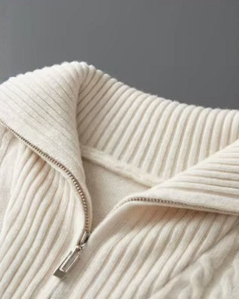 Męski sweter z wełny merino na jesień, dzianinowy sweter z zamkiem do połowy