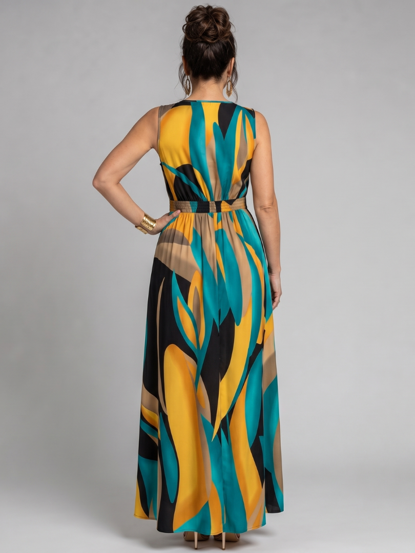 Vestido maxi de verão para mulher, de algodão, sem mangas, leve, elegante, para ocasiões especiais, comprido.