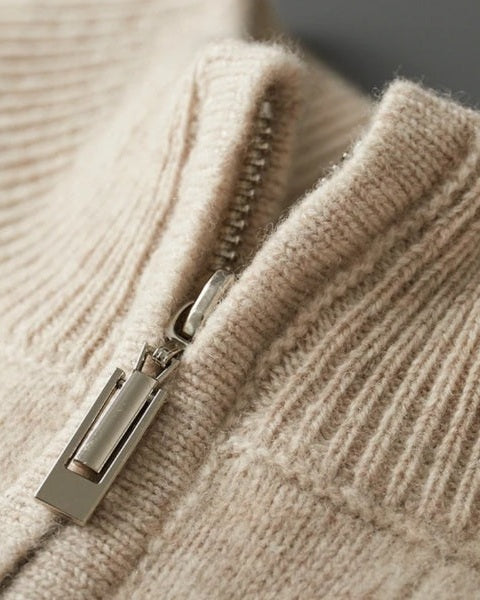 Męski sweter z wełny merino na jesień, dzianinowy sweter z zamkiem do połowy