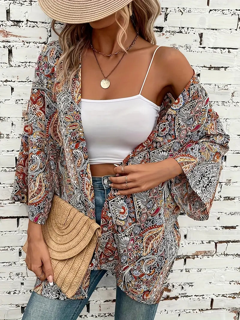 Kimono damskie bawełniane na lato – lekka narzutka boho z długim rękawem