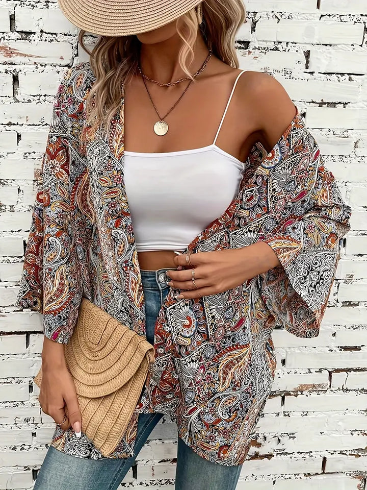 Kimono damskie bawełniane na lato – lekka narzutka boho z długim rękawem