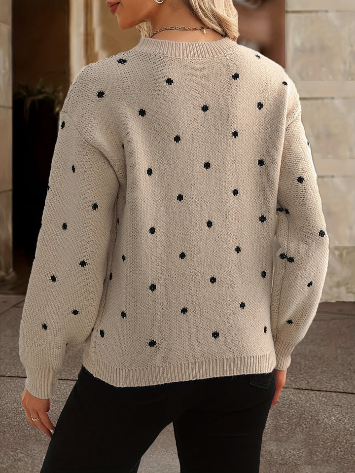 Sweter damski z dzianiny w groszki z okrągłym dekoltem na lato do codziennych stylizacji