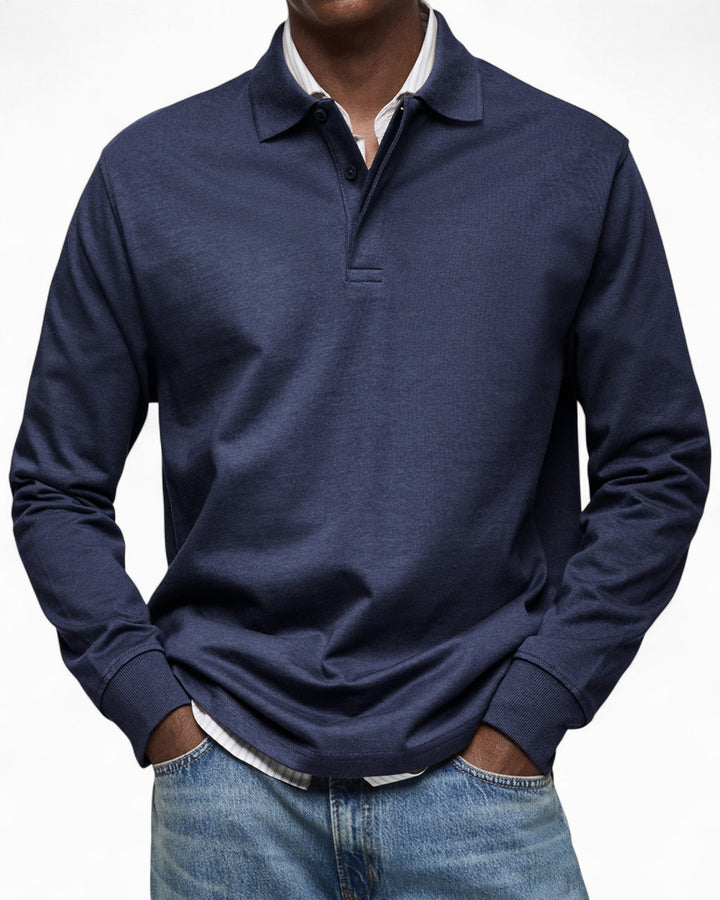 Polo de homem de manga comprida, em malha de algodão, outono
