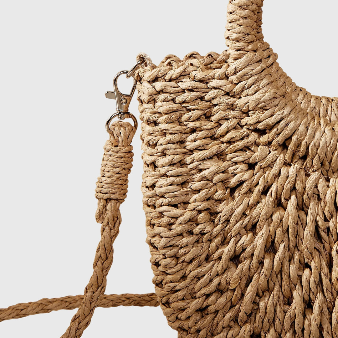 Mala de ombro feminina de palha para o verão – mala de praia trançada tipo shopper para férias