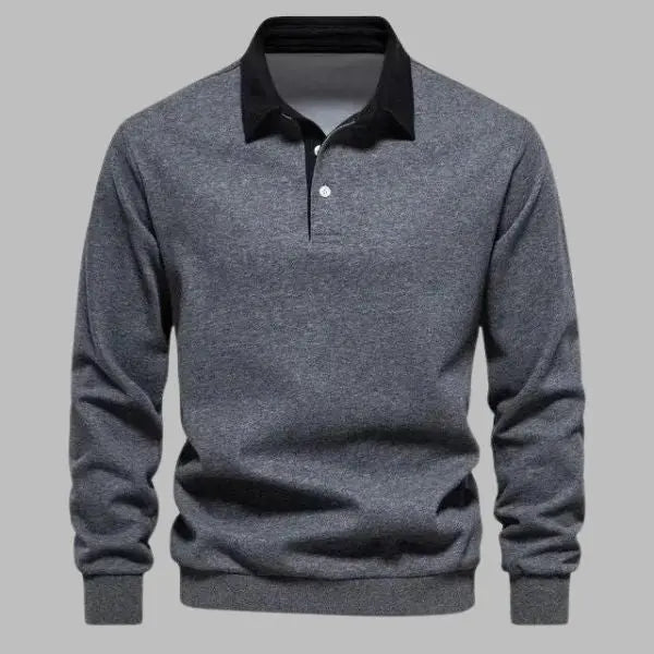Sweter męski bawełniany polo z długim rękawem casualowy na jesień i zimę