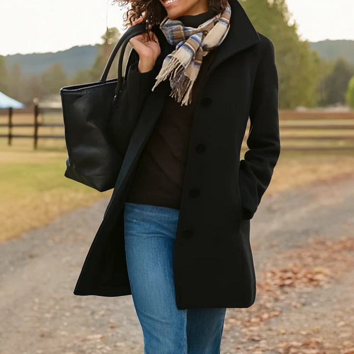 Płaszcz damski z mieszanki wełny na jesień elegancki klasyczny fason na chłodne dni