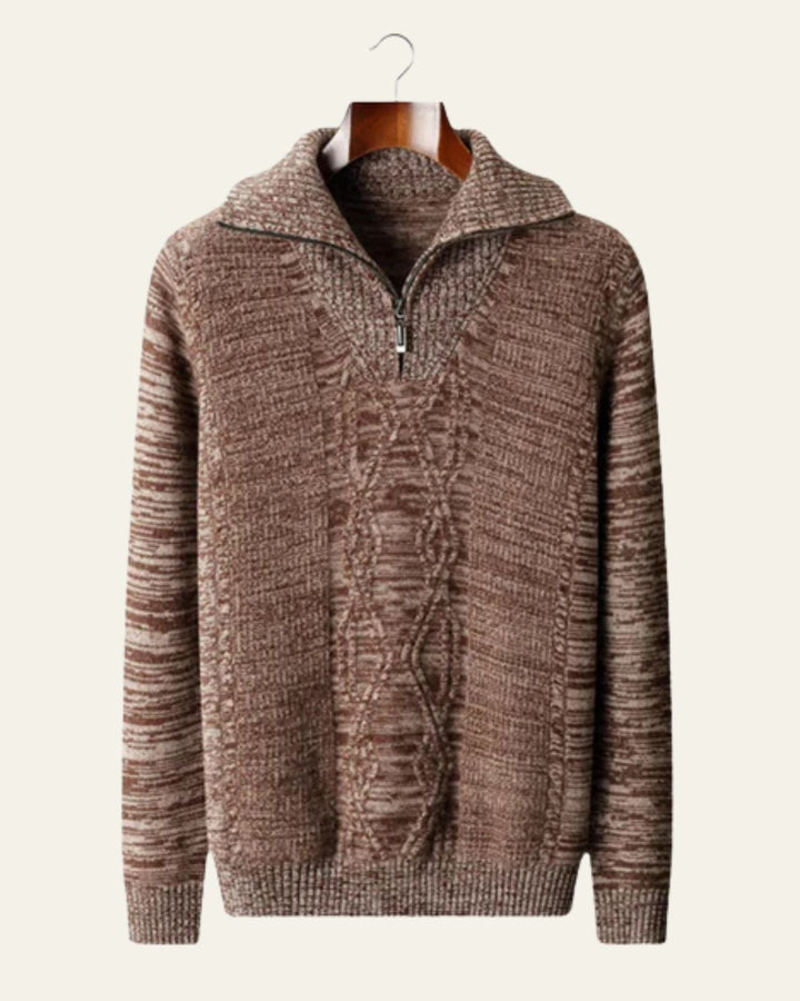 Męski sweter z wełny merino z zamkiem pod szyją warkoczowy jesienny