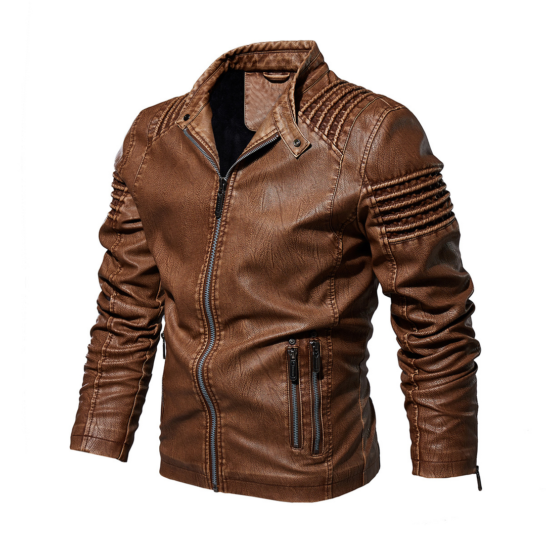 Men's leather jacket for spring lightweight biker jacket casual fitted stylish