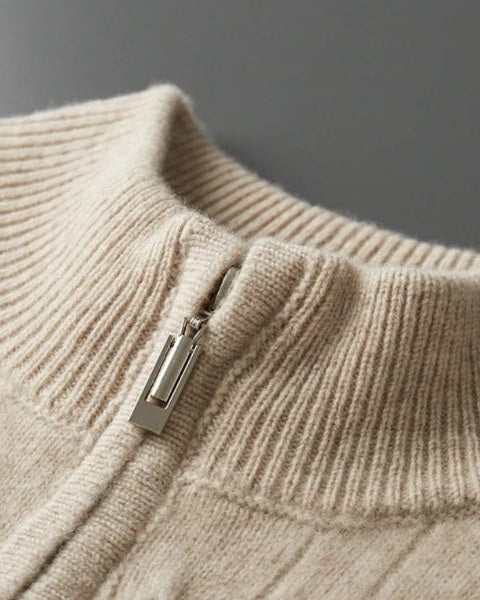 Męski sweter z wełny merino na jesień, dzianinowy sweter z zamkiem do połowy