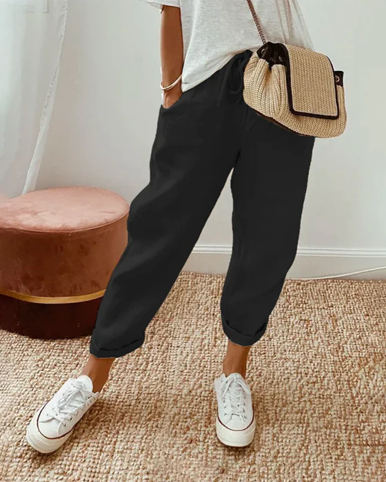 Spodnie damskie lniane casual boho szerokie wygodne na lato i ciepłe dni