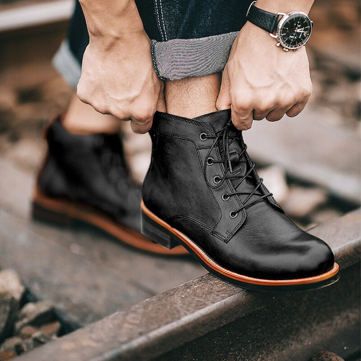 Pánské kožené jarní boty kotníkové elegantní casual pánské