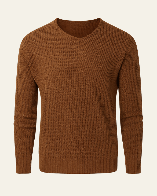 Męski sweter dzianinowy na jesień, miękki sweter z dekoltem w serek na chłodne dni