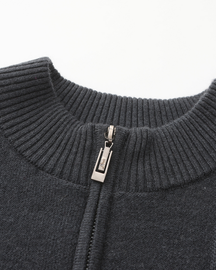 Męski sweter kaszmirowy z zamkiem prążkowany stójka jesienny