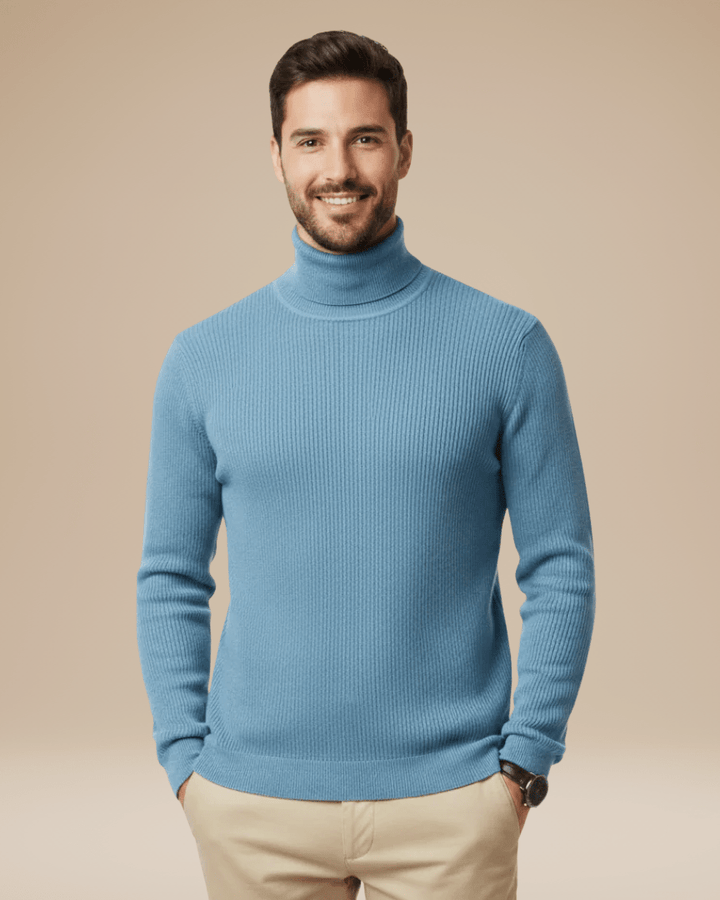 Męski golf bawełniany dopasowany sweter prążkowany jesienny