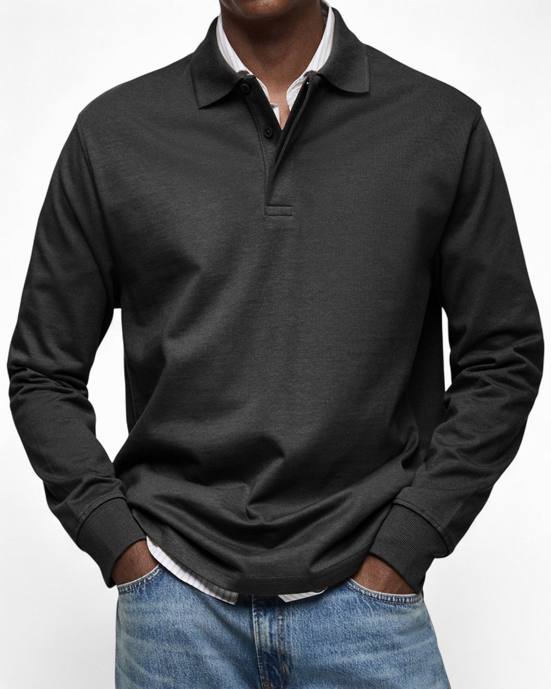 Polo de homem de manga comprida, em malha de algodão, outono