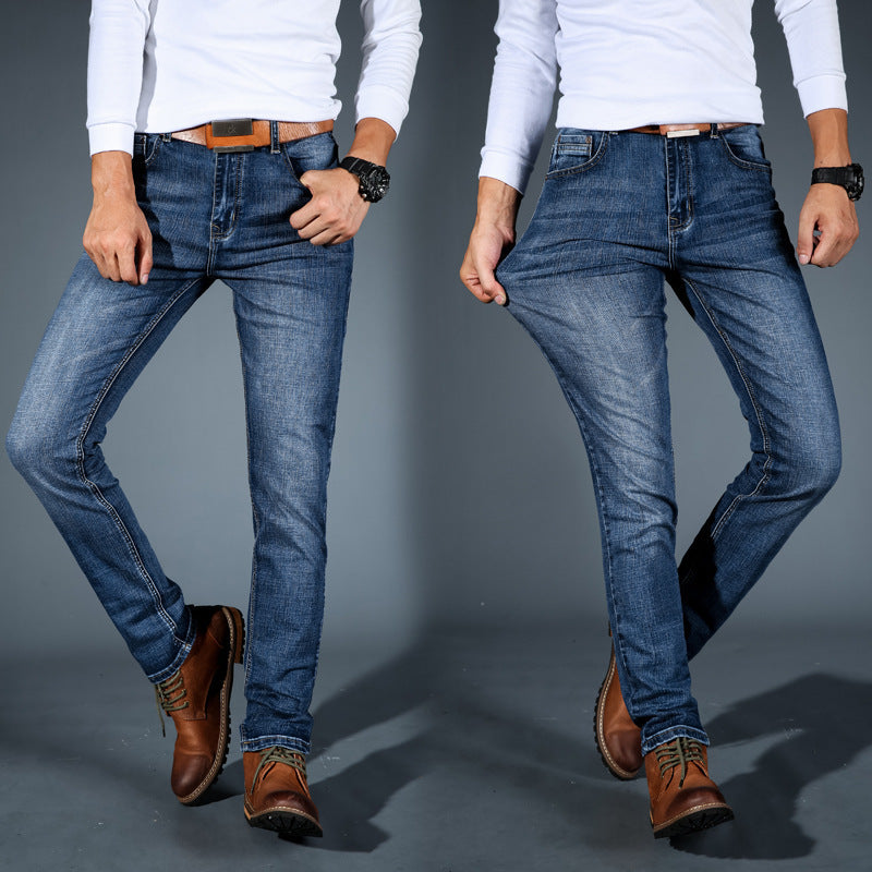 Spodnie jeansowe męskie slim fit bawełniane elastyczne jesienne