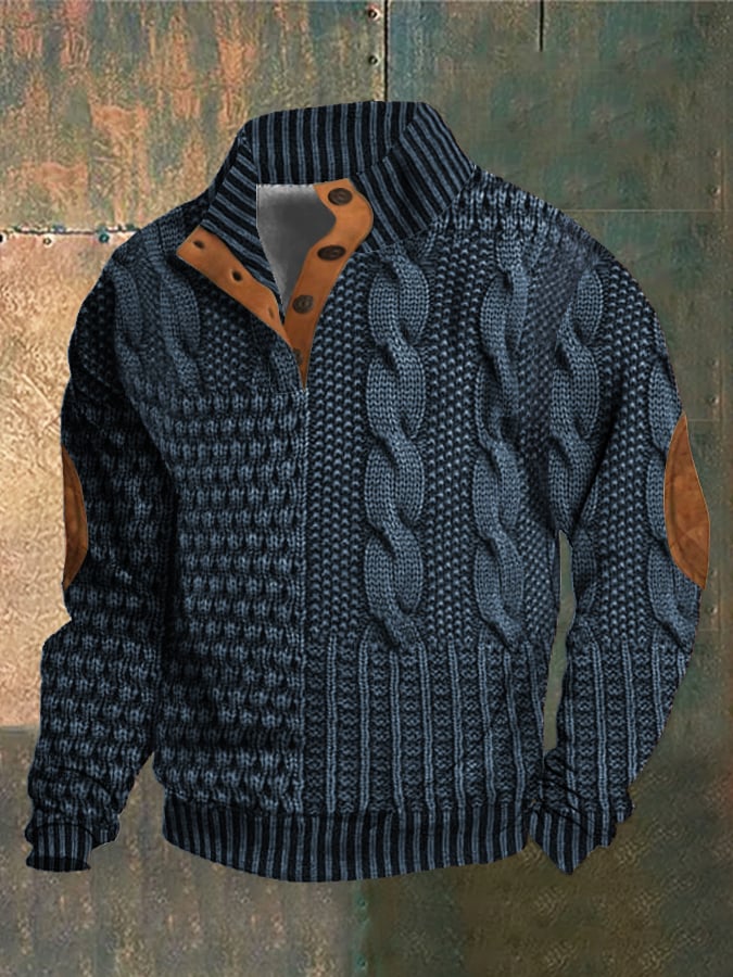 Sweter męski wełniany na jesień – dzianinowy golf casual z grubym splotem