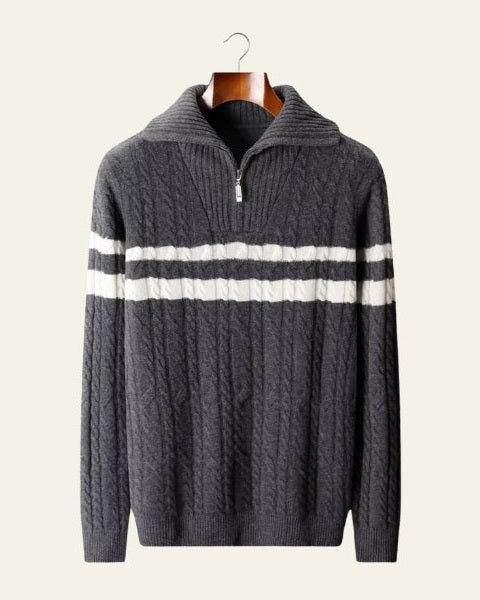 Męski sweter z wełny merino na jesień, dzianinowy sweter z zamkiem do połowy