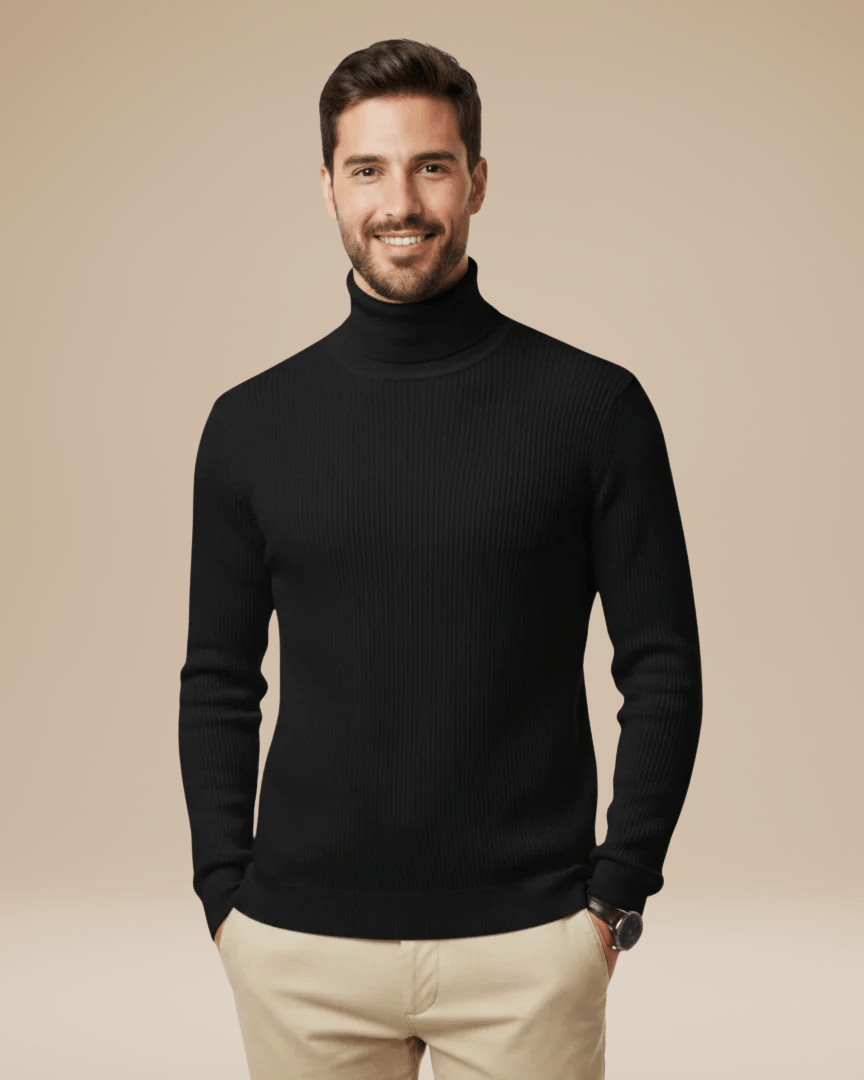 Męski golf bawełniany dopasowany sweter prążkowany jesienny