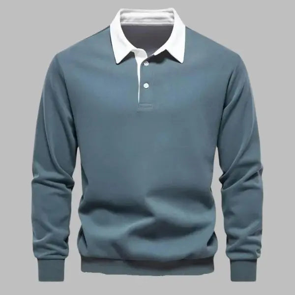 Sweter męski bawełniany polo z długim rękawem casualowy na jesień i zimę