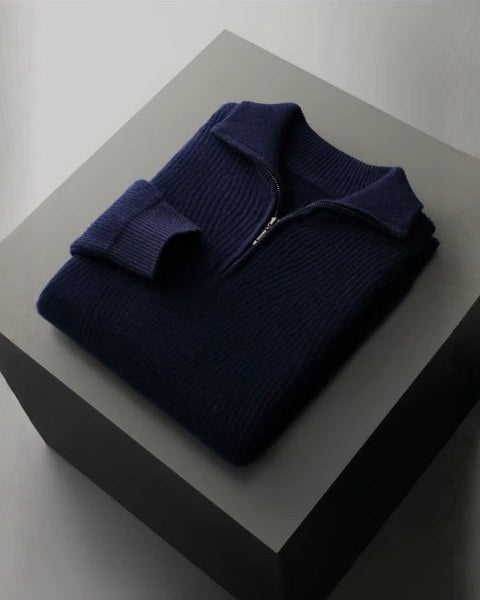 Męski sweter z wełny merino na jesień, dzianinowy sweter z zamkiem do połowy