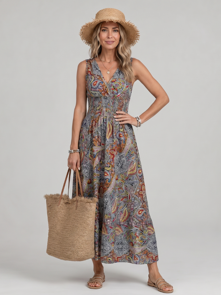 Vestido midi de verão feminino em algodão, sem mangas, leve, elegante, para ocasiões especiais, comprido.