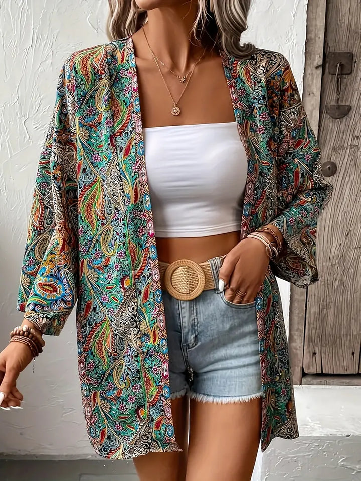 Kimono damskie bawełniane na lato – lekka narzutka boho z długim rękawem