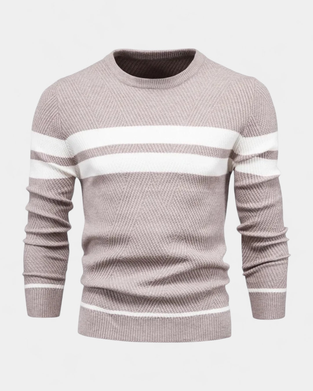 Męski sweter bawełniany w paski okrągły dekolt slim fit jesienny